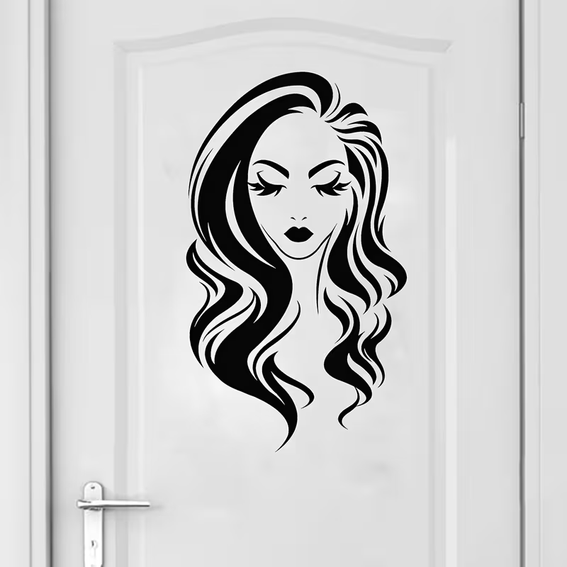 Beauty Makeup Wallpaper - Schoonheidssalon muursticker lang haar vrouw gezicht