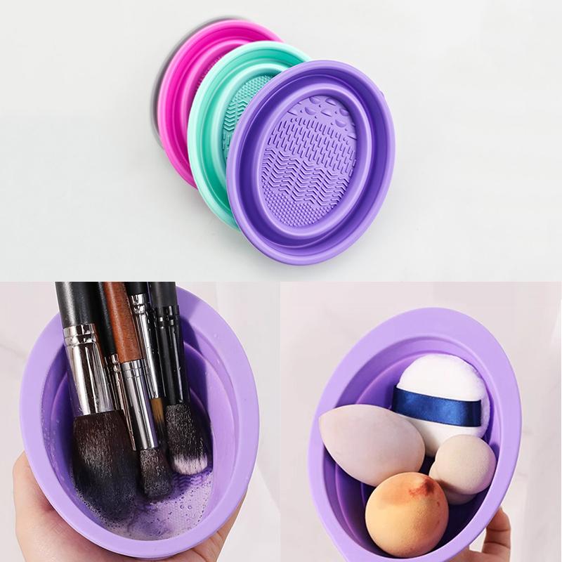 Beauty Makeup Fashion - Zachte siliconen make-upborstelreiniger Opvouwbare poederdons Reinigingskom